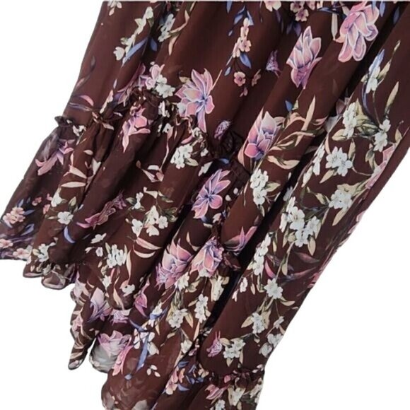 Lane Bryant Brown Floral Sleeve Flutter Bohemian Chiffon Maxi Dress Size 22/24W - Picture 12 of 13